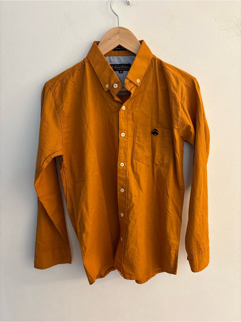 Brooks Brothers - Men's Button-Down Shirt in Mustard Yellow, Size Medium Slim